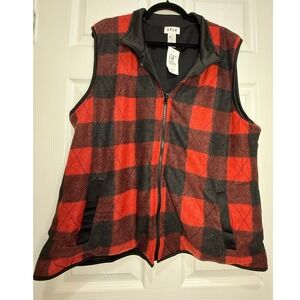 SPLA Red Black Buffalo Plaid Quilted Zip Front Vest Womens Plus Size 1X SPTS196P
